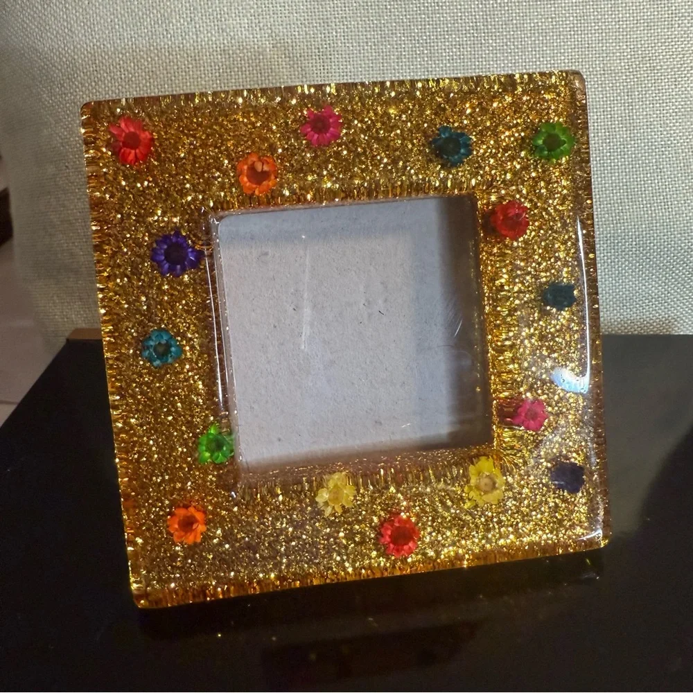 Photo Frame Wall Decor Tabletop Display Picture Frame with Glitter and Flowers